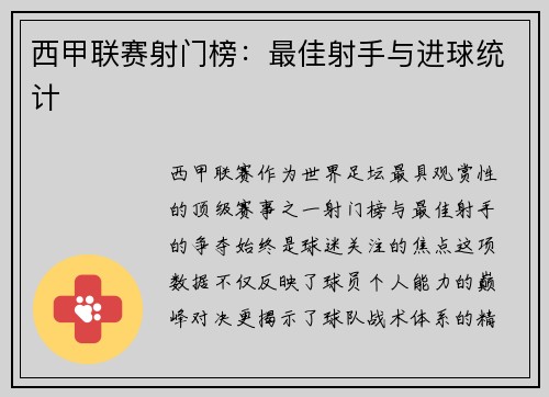西甲联赛射门榜：最佳射手与进球统计